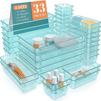 33 PCS Clear Plastic Drawer Organizers Set, 4 Size Desk Drawer Organizer Trays by StorMiracle
