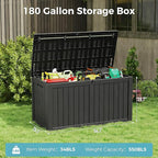 Outdoor Storage Box, Resin Deck Boxes Indoor and outdoor, Waterproof Storage Box Lockable Lid (Black,180 Gallon) - Image 2