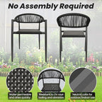 4 Pcs Stackable Patio Dining Chairs, Aluminum Rattan Outdoor Dining Chair with Arms, Woven Rope Garden Armchair Metal No Assembly for Bistro Balcony Porch Deck Yard Cafe Restaurant, Black - Image 7