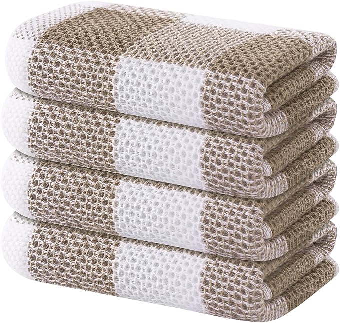 Homaxy 100% Cotton Waffle Weave Check Plaid Kitchen Towels, 13 x 28 Inches by Homaxy