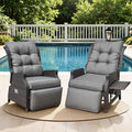 Outdoor Indoor Wicker Recliner with Adjustable Back and Footrest, Patio Reclining Chair with Flip-up Table, Outdoor Rattan Lounge Chair, Grey 2PCS by COMLAXFIELD