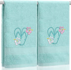 2 Pcs Flip Flops Hand Towels Mint Green Bathroom Decor 14x29 Inch Embroidered by SmoothNovelty