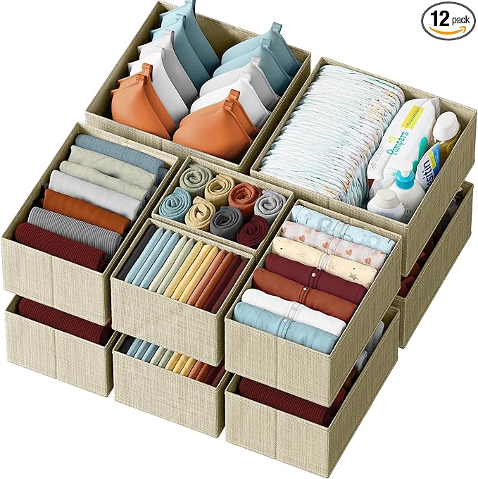 Drawer Organizer Clothes Set of 12 Beige by Neaterize