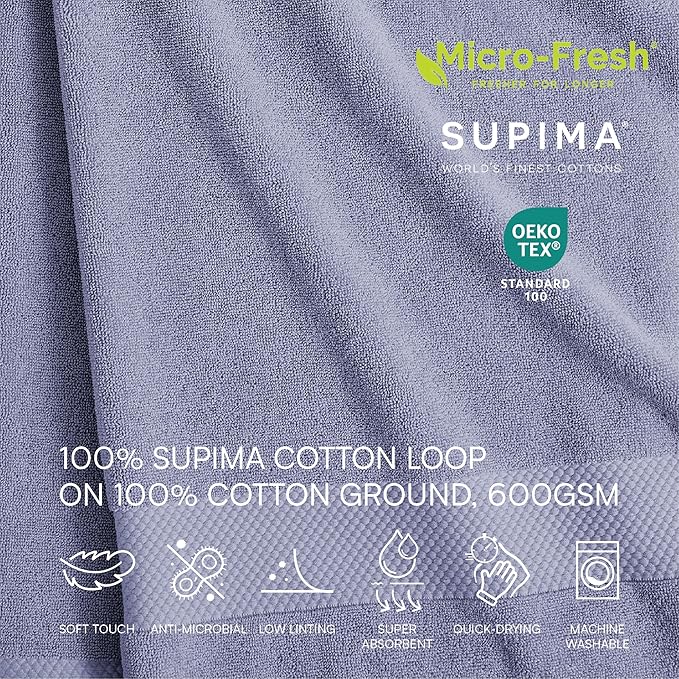 Lacoste Heritage Supima Cotton 6-Piece Towel Set, 2 Bath Towels, 2 Hand Towels - Image 2