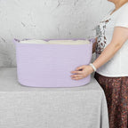 Large Rectangle Blankets Basket Living Room 22"x17"x12" Woven Cotton Rope - Image 3
