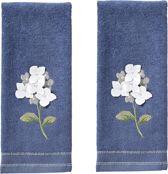 SKL Home Farm Hydrangea 100% Cotton 3D Embroidered 2pc Hand Towel Set, by SKLHomebySaturdayKnightLtd