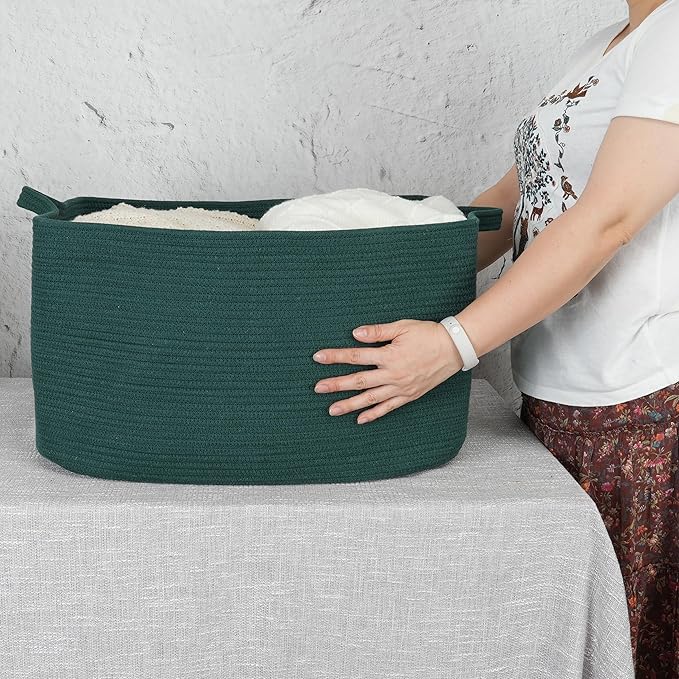 Large Rectangle Blankets Basket Living Room 22"x17"x12" Woven Cotton Rope - Image 3