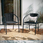 EMMA + OLIVER Set of 4 Modern Rattan Indoor/Outdoor Stack Chairs, Stacking Rattan Patio Chairs with Curved Back and Cross Bracing, Black - Image 7