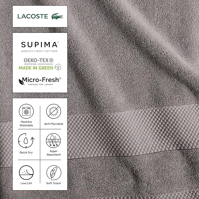 Lacoste Heritage 100% Supima Cotton Wash Cloth, Premium Super Soft Bath Towel - Image 6