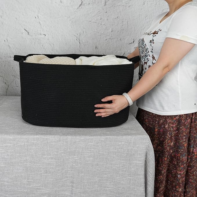 Large Rectangle Blankets Basket Living Room 22"x17"x12" Woven Cotton Rope - Image 3