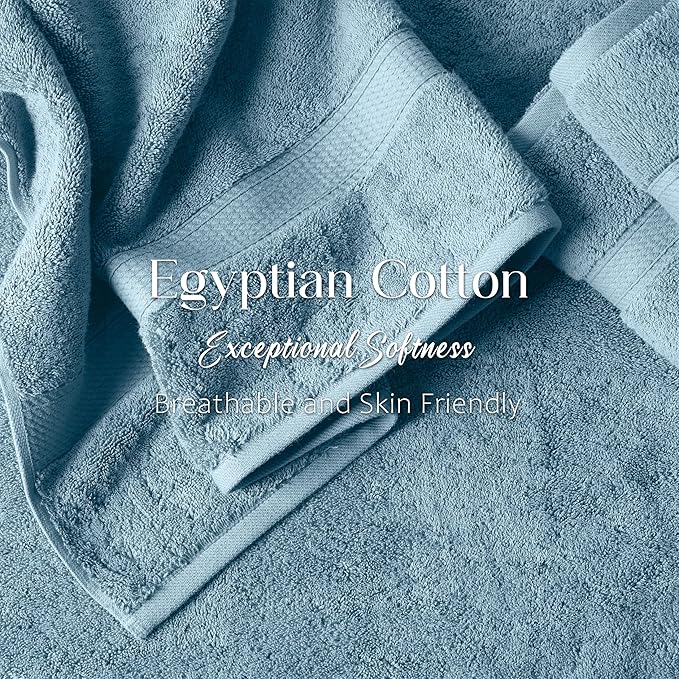 SUPERIOR Solid Egyptian Cotton Towel Set, Washcloths 13” x 13”, Hand Towels 20” - Image 5