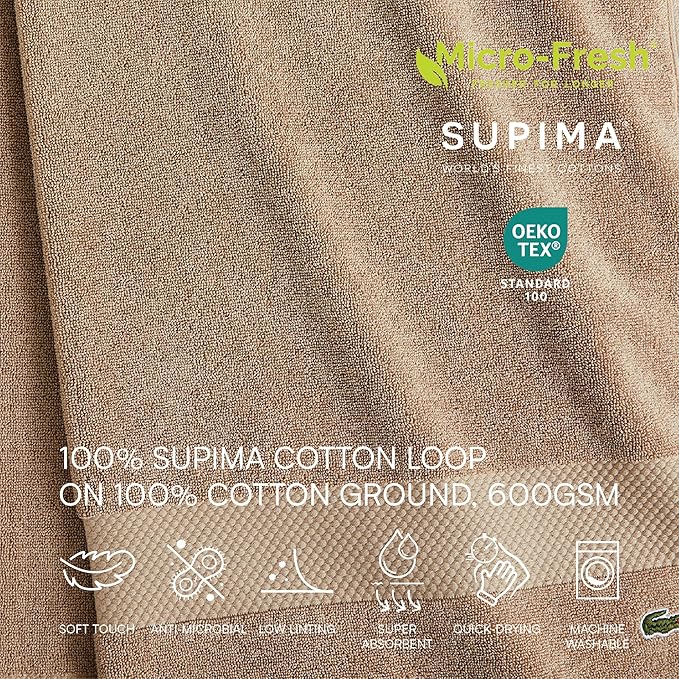Lacoste Heritage 100% Supima Cotton Bath Towel, Premium Super Soft Bath Towel - Image 5