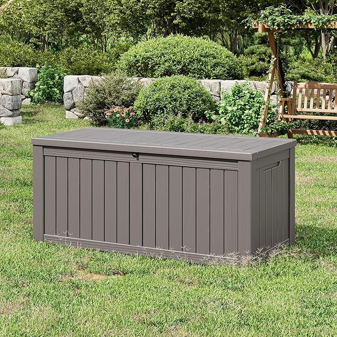 Outdoor Storage Box, Resin Deck Boxes Indoor and outdoor, Waterproof Storage Box Lockable Lid (Grey, 120 Gallon) - Image 7