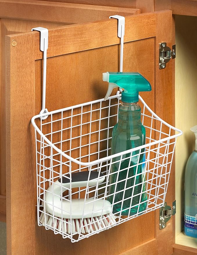 Spectrum Large Over Cabinet Door Organizer White Wire Storage Basket - Image 2