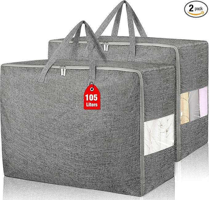 2Pack 105L Extra Large Storage Bags, Folding Comforter Blanket Storage Bags by Besslly