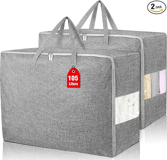 2Pack 105L Extra Large Storage Bags, Folding Moving Comforter Blanket Storage by Besslly