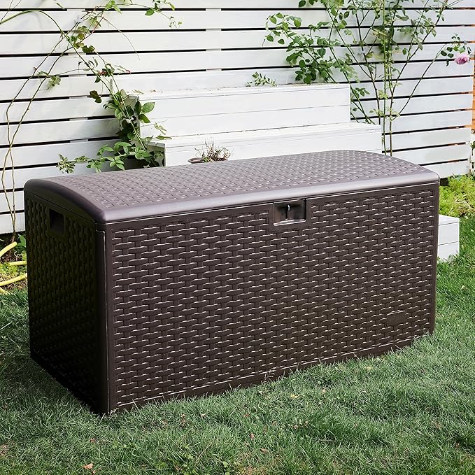 Amazon Basics Outdoor Storage Deck Box, Lockable, Weather-Resistant, 99 Gallon, Brown, for Patio Cushions, Gardening Tools, Pool Accessories - Image 8