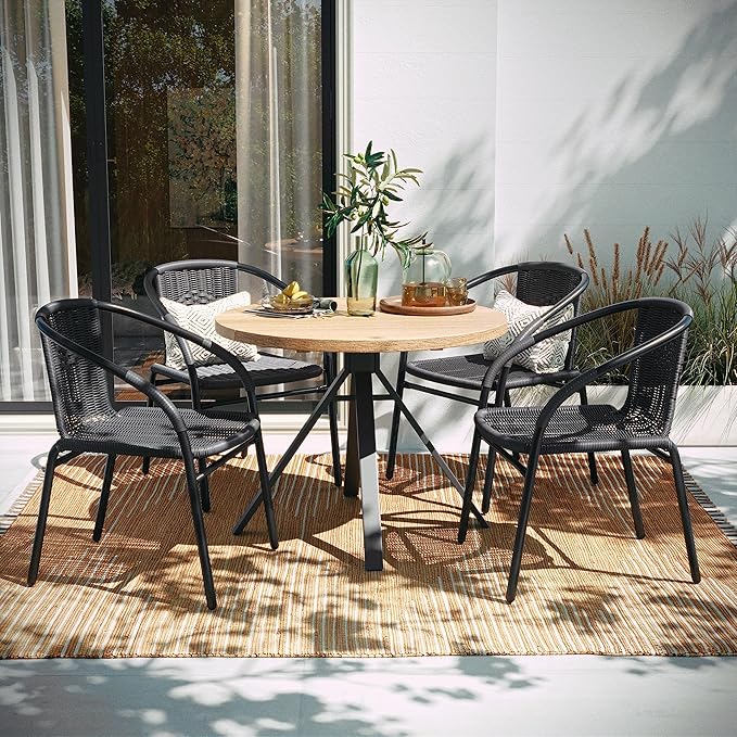 Flash Furniture Lila Modern Rattan Indoor/Outdoor Stackable Dining Chairs, Stacking Rattan Bistro Chairs for Patio or Restaurant, Set of 4, Gray - Image 2