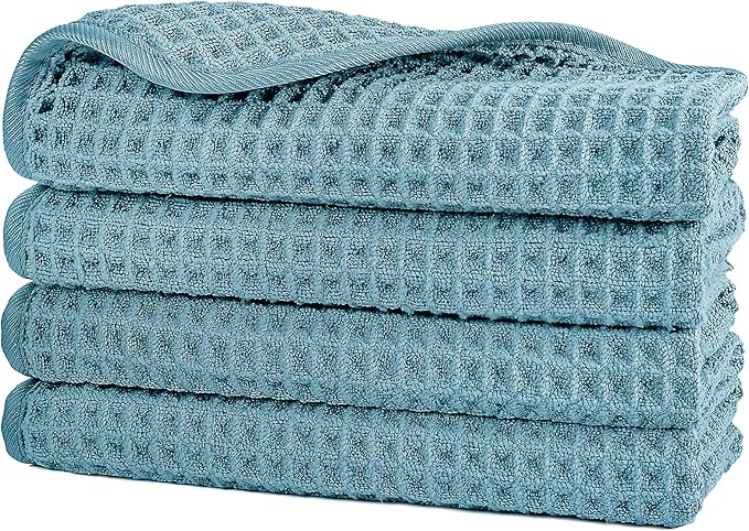POLYTE 430 GSM Microfiber Lint Free Washcloth Face Towel, 13 x 13 in, 4 Pack by Polyte
