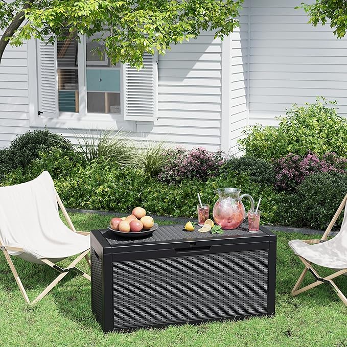Outdoor Storage Box, Resin Deck Boxes Indoor and outdoor, Waterproof Storage Box Lockable Lid (Black, 70 Gallon) - Image 5