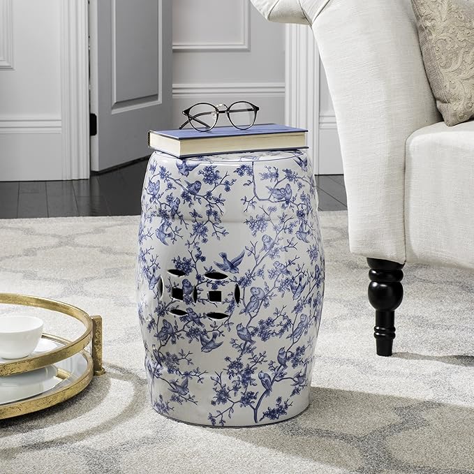Safavieh ACS4514A Safavieh Castle Gardens Collection Glazed Ceramic Birds Garden Stool, Blue - Image 2