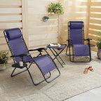 Amazon Basics Outdoor Textilene Adjustable Zero Gravity Folding Reclining Lounge Chair Set with Side Table, pack of 2, Blue - Image 2