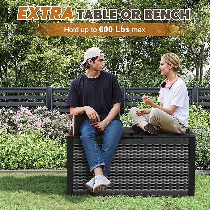 Outdoor Storage Box, Resin Deck Boxes Indoor and outdoor, Waterproof Storage Box Lockable Lid (Black, 110 Gallon) - Image 3