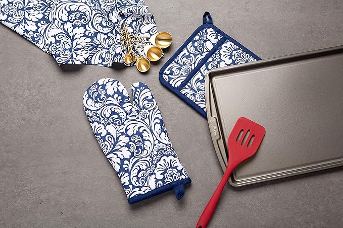 DII Cotton Dish Towel Set Damask Print, Nautical Blue - Image 3