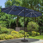 PHI VILLA 13ft Patio Umbrella with Solar-Powered 120 PCS LED Color-Changing Lights, Triple-Head Large Rectangle Umbrella Outdoor Patio for Table with Crank Lift,Navy Blue(No Base) by PHIVILLAThepioneerofcomfortablehouseholdsupplies