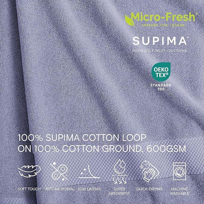 Lacoste Heritage 100% Supima Cotton Bath Sheet, Light Denim, Premium Super Soft - Image 4