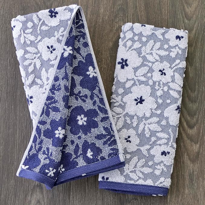 SKL Home Floral Jacquard 100% Cotton 2pc Hand Towel Set, Reversible & Decorative - Image 2