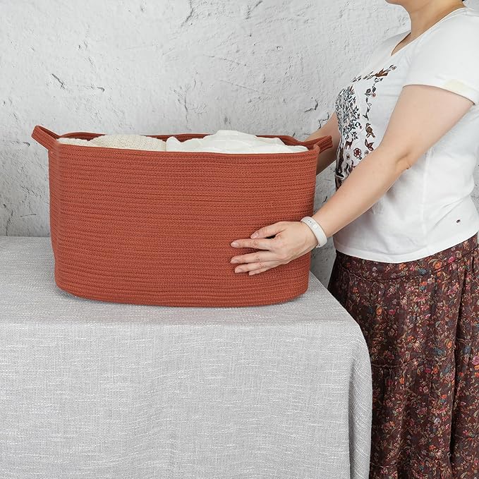 Large Rectangle Blankets Basket Living Room 22"x17"x12" Woven Cotton Rope - Image 3