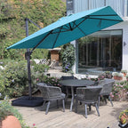 PURPLE LEAF Cantilever Umbrella with Base 9 Feet Patio Outdoor Aluminum Offset Umbrella with 360-degree Rotation for Garden Deck Pool Patio Turquoise Blue - Image 2