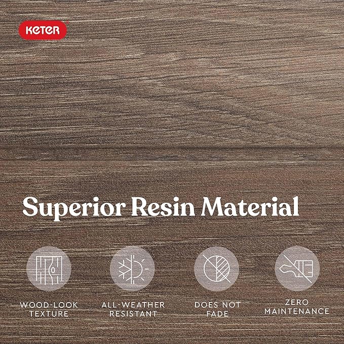 Keter Signature Everwood 50 Gallon Resin Deck Box for Outdoor Storage – Weather‑Resistant Balcony & Patio Box for Cushions, Throw Pillows & Garden Tools, Walnut - Image 3