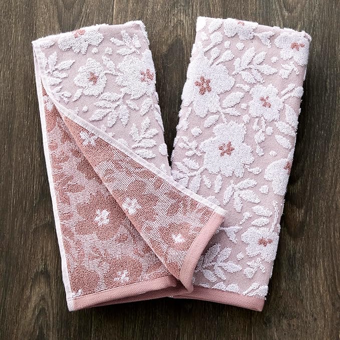 SKL Home Floral Jacquard 100% Cotton 2pc Hand Towel Set, Reversible & Decorative - Image 2