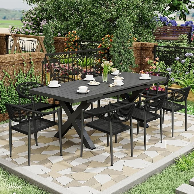 4 Pcs Stackable Patio Dining Chairs, Aluminum Rattan Outdoor Dining Chair with Arms, Woven Rope Garden Armchair Metal No Assembly for Bistro Balcony Porch Deck Yard Cafe Restaurant, Black - Image 2