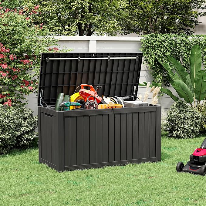 Outdoor Storage Box, Resin Deck Boxes Indoor and outdoor, Waterproof Storage Box Lockable Lid (Black, 160 Gallon) - Image 7