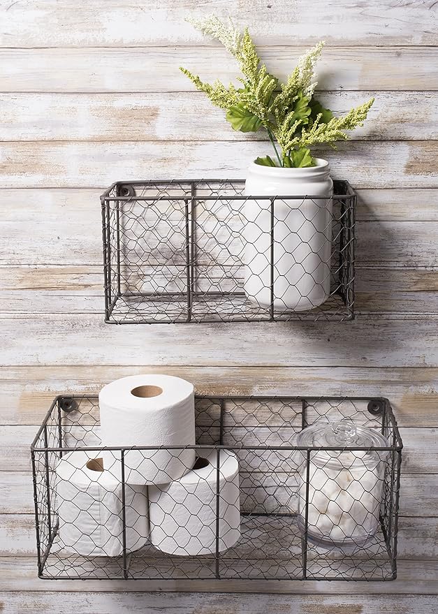 DII Chicken Wire Collection Farmhouse Vintage Wall Baskets, Medium Basket - Image 6