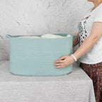 Large Rectangle Blankets Basket Living Room 22"x17"x12" Woven Cotton Rope - Image 3