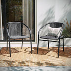 EMMA + OLIVER Set of 4 Modern Rattan Indoor/Outdoor Stack Chairs, Stacking Rattan Patio Chairs with Curved Back and Cross Bracing, Gray - Image 6