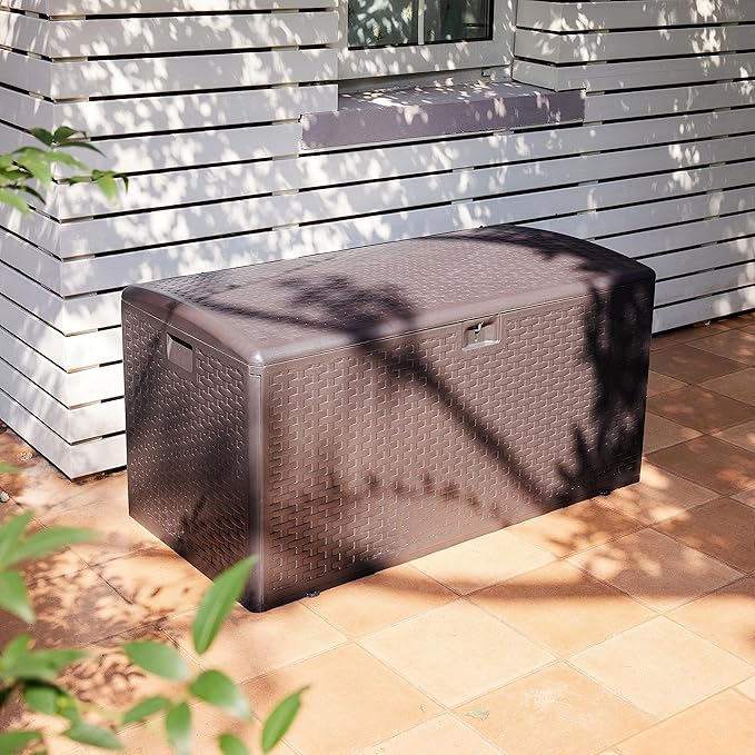Amazon Basics Outdoor Storage Deck Box, Lockable, Weather-Resistant, 99 Gallon, Brown, for Patio Cushions, Gardening Tools, Pool Accessories - Image 7