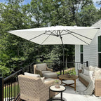 PURPLE LEAF 9.8' X 9.8' Patio Umbrella with Base Outdoor Cantilever Swivel Square Umbrella with Tilt Aluminum Offset Umbrella with 360-degree Rotation for Garden Deck Pool Patio White - Image 2