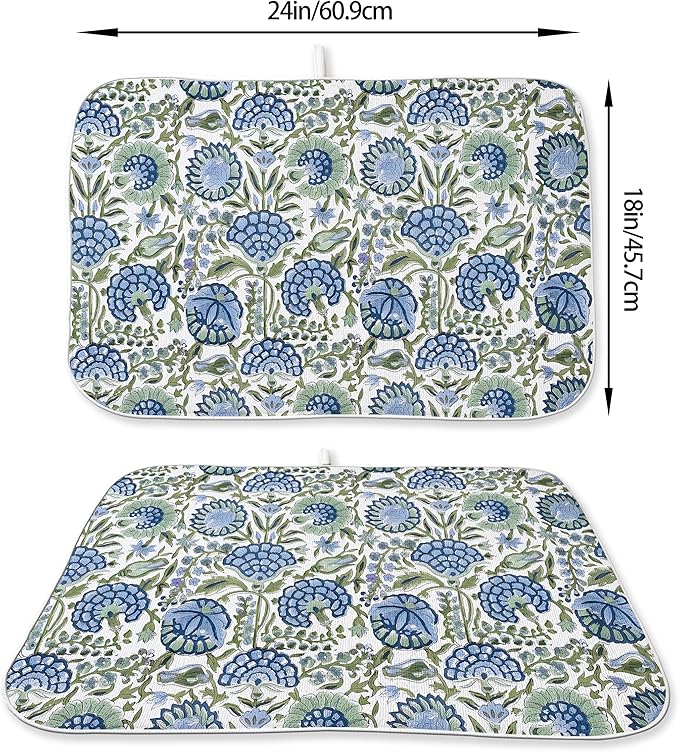 Blue Sage Green Floral Dish Drying Mats 18x24 Inch Sage Green Block Print - Image 6