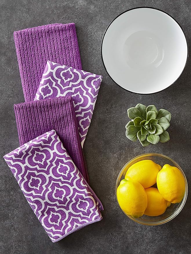 DII Cleaning Collection Multi-Purpose Microfiber, Eggplant Lattice, Dishtowel - Image 9