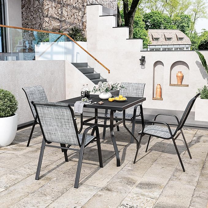 Patio Chairs Set of 6, Stackable Outdoor Dining Chairs for All Weather Textilene Fabric & Metal Frame, Outdoor Chairs Set for Backyard Deck Garden - Image 8