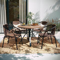 EMMA + OLIVER Set of 4 Modern Rattan Indoor/Outdoor Stack Chairs, Stacking Rattan Patio Chairs with Curved Back and Cross Bracing, Brown by EMMAOLIVER