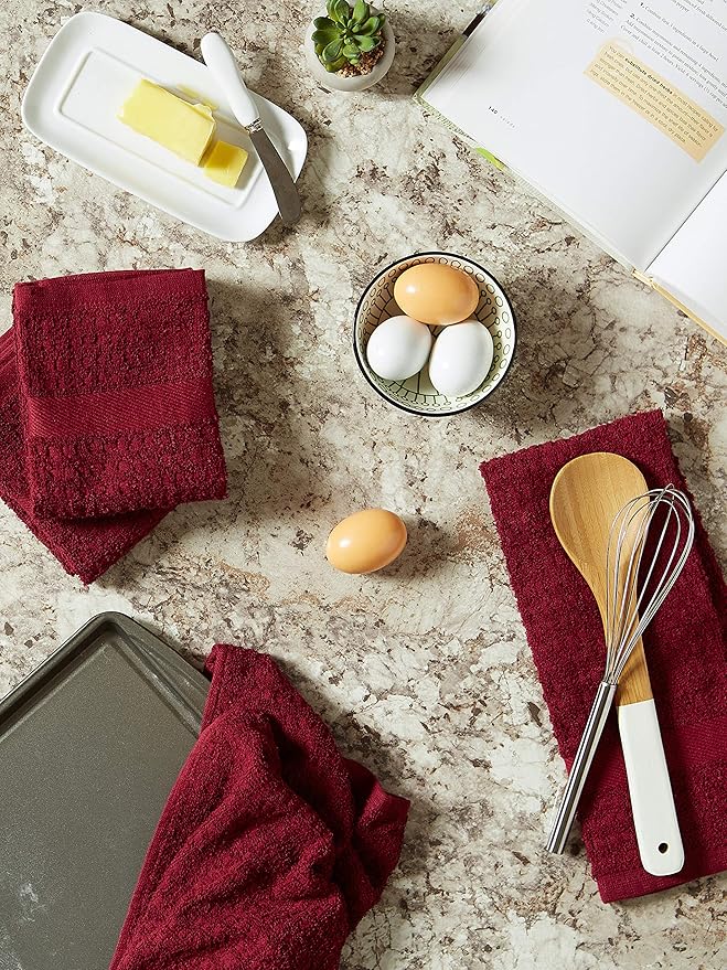 DII Basic Terry Collection Waffle Dishtowel Set, Solid Wine, 4 Piece - Image 6