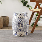 JONATHAN Y TBL1013A Double Happiness 18" Chinoiserie Ceramic Drum Indoor/Outdoor Garden Stool Bohemian, Coastal, Classic, Cottage, French Country, Traditional, Bathroom, Garden Room, Patio, Blue/White - Image 7