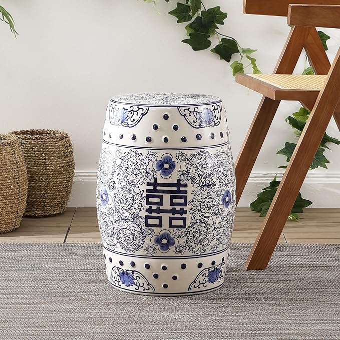 JONATHAN Y TBL1013A Double Happiness 18" Chinoiserie Ceramic Drum Indoor/Outdoor Garden Stool Bohemian, Coastal, Classic, Cottage, French Country, Traditional, Bathroom, Garden Room, Patio, Blue/White - Image 7