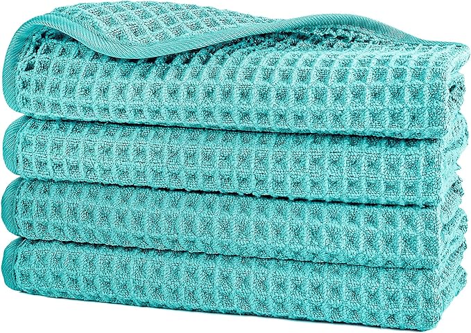POLYTE 430 GSM Microfiber Lint Free Washcloth Face Towel, 13 x 13 in, 4 Pack by Polyte